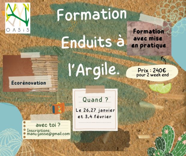 Formation à l’enduit à l’argile – 4 jours (27-28 janv et 3-4 fév 2024)